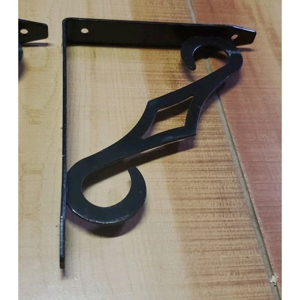 Vintage Black Metal Shelf Brackets Set of 4 Diamond Scroll Wall Shelf Supports